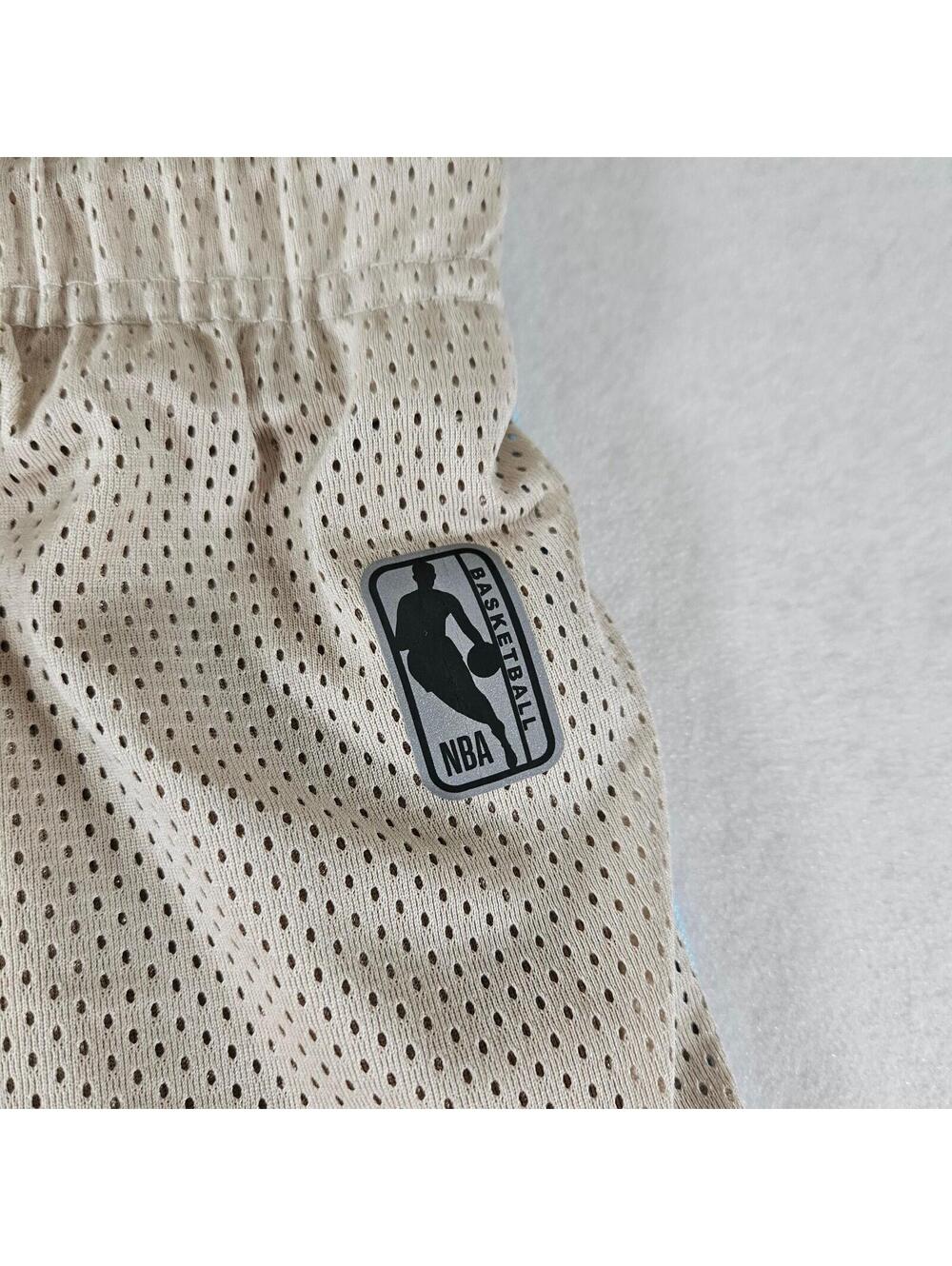 NBA Basketball Shorts Mens Small Beige Mesh Blue Trim Athletic Drawstring - Picture 5 of 10